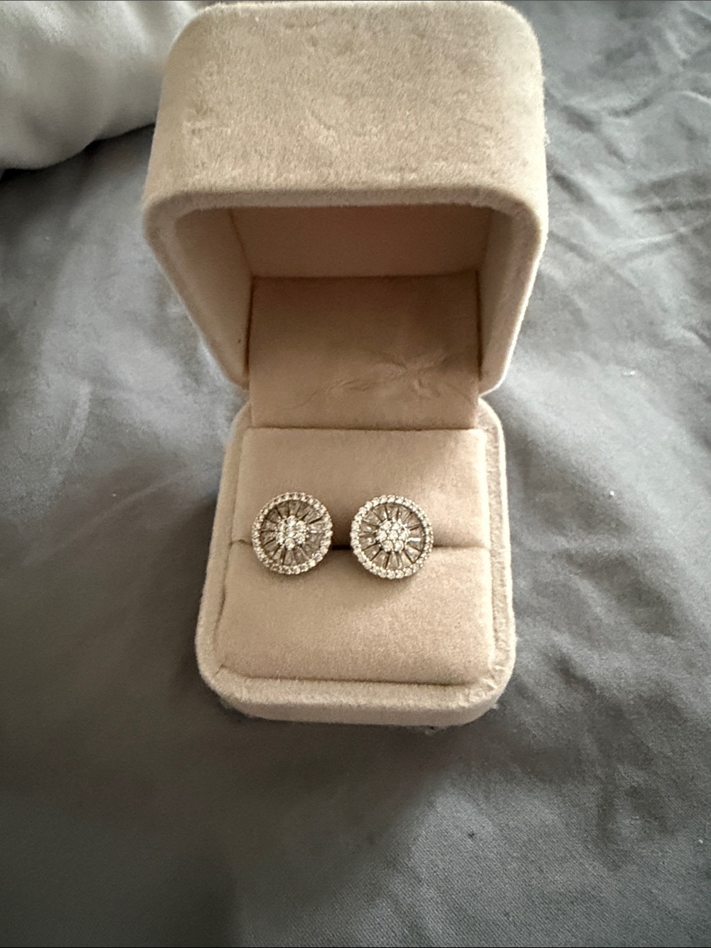 Classic Round Halo Diamond Stud Earrings - Silver Tone